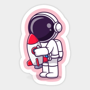 Cute Astronaut Hug Rocket Toy Cartoon Sticker